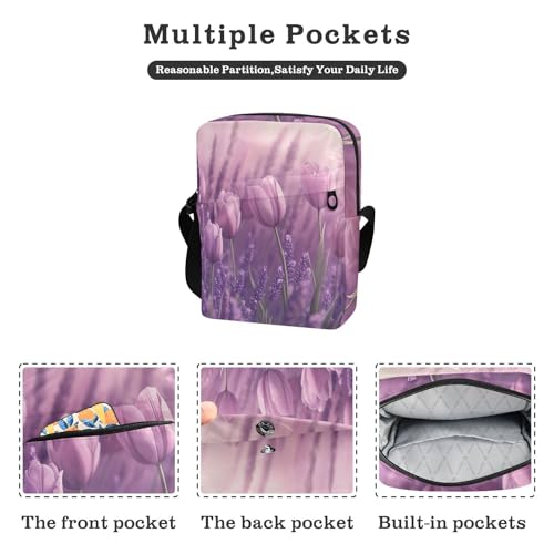 messenger bags Small Crossbody Bags For Women Shoulder Hand Bag For Woman Adjustable Strap for School School- flower Lavender Spring2