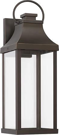 Capital Lighting 946421OZ-GL Bradford Night Sky Clear Glass Rectangular Outdoor Wall Lantern, 1-Light 7 Watt, 21" H x 7" W, Oiled Bronze