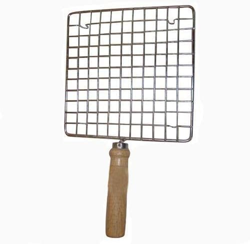 Miniatura 4 de Asador de alambre de acero inoxidable, Papad Jali, parrilla de asado de red Chapati Toast Mango redondo de madera (7.5 pulgadas)