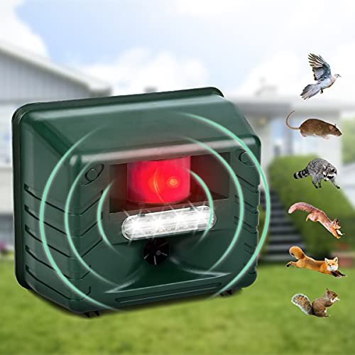 Allinall Outdoor Animal Repeller,Ultrasonic Pest Animal Repellent Garden Dog Car Bird Repellent Device,Yard Guard Mice Rat Rodent Fox Repellent Bird Deterrent Devices with LED Flash Lights and Alarm