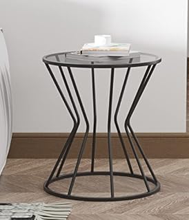 Hallowood Furniture Burton Black Metal Round Coffee Table with Tinted Glass Top for Living Room - Side Table with Power Coated Metal Frame for Bedroom - Sofa Side Magazine Table - Bedside Coffee Table