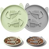 Zonopy 2 cuencos de silicona para gatos, alimentación lenta, ideal para alimentos secos y húmedos, fácil de limpiar, duradero, 17 cm de ancho x 1,7 cm de alto