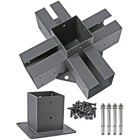 Antsky 4x4(Actual Size: 3.5x3.5inch) Stainless Steel 5-Way Corner Bracket with 1 Flange Anchors Base, Pergola/Gazebo Kit Hardware Cover