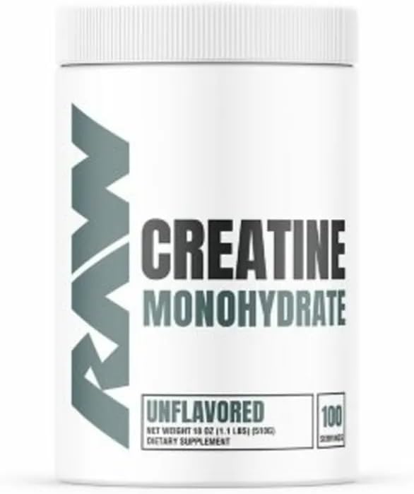 Raw Creatine Monohydrate, 100 Servings, 100% Pure Creatine Monohydrate, Unflavored
