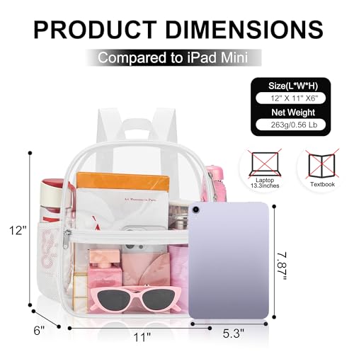 Image of Oraben Small Clear Backpack for Stadium Events Stadium Backpack Waterproof 12x6x12 Clear Bag for Adult Concert Sport Work