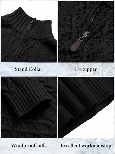 Comdecevis Mens Fall Sweater Cable Knit Sweatshirt Mock Neck Polo Soft Cashmere Casual Pullover Sweater S Black