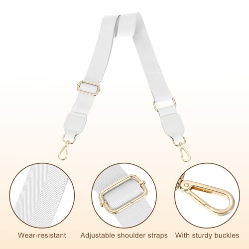 Image of uxcell Wide Shoulder Strap, 3.8cm Adjustable Purse Strap Replacement Crossbody Strap for Shoulder Bag Handbag, White, Gold Square Mouth Buckle