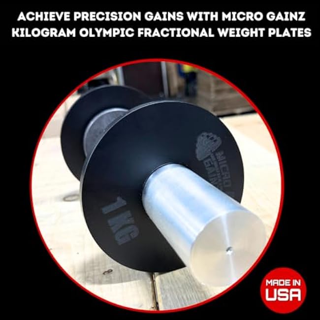 Micro Gainz Kilogram Fractional Weight Plate Set of 2 Plates, .25KG, .50KG or 1KG, Plate Set Designed for Olympic Barbells & Strength Training, Made in USA