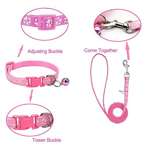Hundehalsband und Leine Set für Kleine Hunde, Bequem Verstellbar, Welpenhalsband, Rosa
