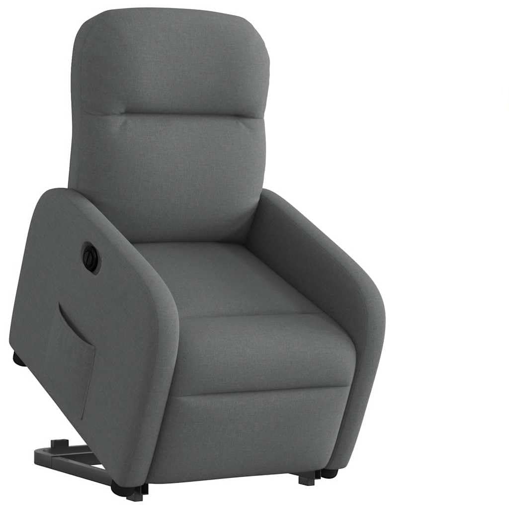 Sillón elevador reclinable eléctrico gris oscuro tejido con motor para elevación e inclinación 135 grados, estructura estable y bolsillo lateral, asiento acolchado