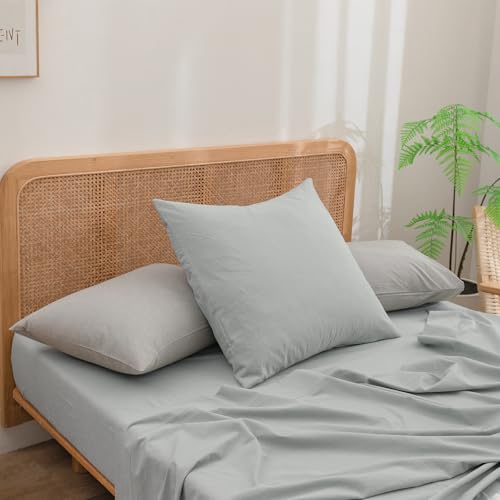 BESTOUCH Washed Cotton Pillowcases Linen Feel Northern Droplet Grey Euro