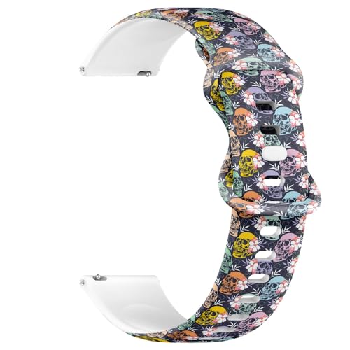 Compatible with Garmin Fenix 7/7 Pro, Fenix 6/6 Pro, Fenix 5/5 Plus, Epix (Gen2) / Epix Pro (Gen2), 22mm Sport Watch Band (Halloween Skulls Flowers) Silicone Soft Strap Bracelet