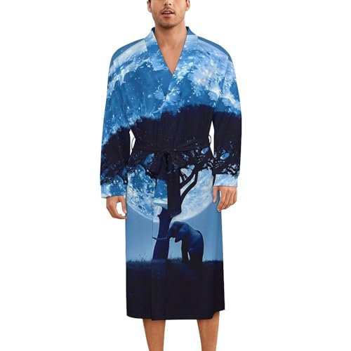 Elephant Full Moon Soft Robe Long Sleeve Bathrobes V Neck Sleepwear Spa Robes with Belt Men Woman