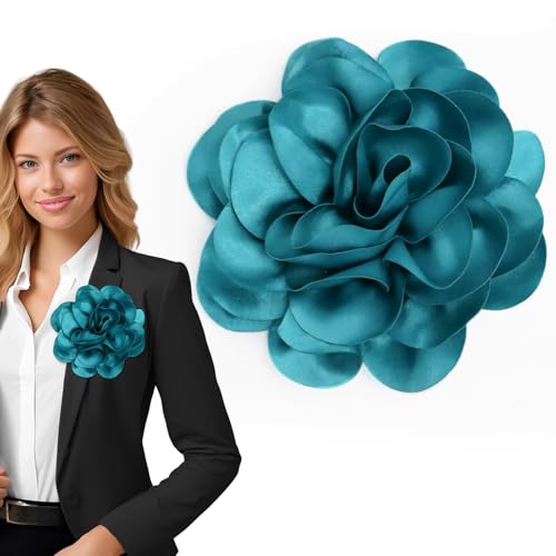 7.5in Extra Large Rose Brooch Exquisite Shiny Satin Camellia Brooch Oversized Flower Brooch Lapel Pin,Suitable for Women Dance Banquet Wedding Hair Clothing Accessories (Peacock Green)