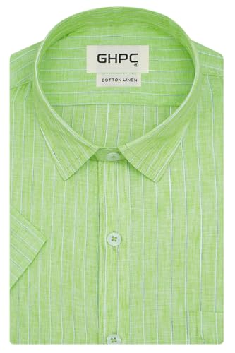 Image of GHPC Cotton Linen Striped Half Sleeves Regular Fit Formal Shirt for Men
