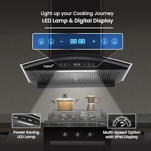 Image of Livpure Eterna 60 cm | Curved Glass | 1400 m /hr Suction | BLDC Motor | Filterless | Touch & Gesture Control | Low Noise | 10 Years Motor + 1 Year Comprehensive Warranty | Black