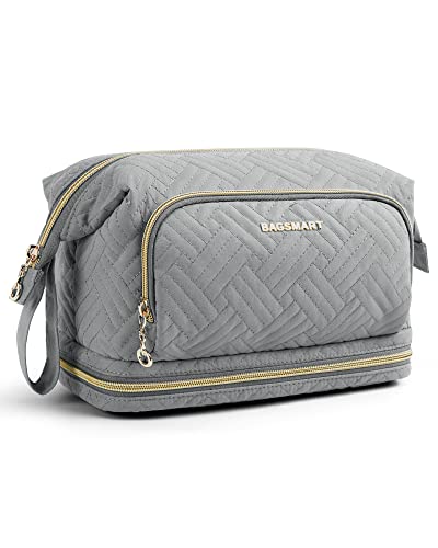 BAGSMART Travel Makeup Bag, Cosmetic Bag Make Up Organizer Case,Large Wide-open Pouch for Women Purse for Toiletries Accessories Brushes