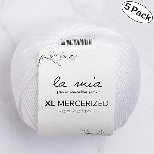 5 Ball%100 Mercerized La Mia Xl Mercerized Cotton Total 8.8 Oz. Each 1.76 Oz (50G) / 103 Yrds (95M) Super Soft, Medium Worsted, Afghan, Yarn, White -2 #TOP4