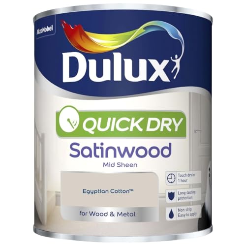 Egyptian Cotton Quick Dry Satinwood Paint 750ml | Interior Wood and Metal Paint | Durable Mid Sheen Finish | Fast Drying Trim Paint for Doors Skirting Boards Cupboards and Furniture
