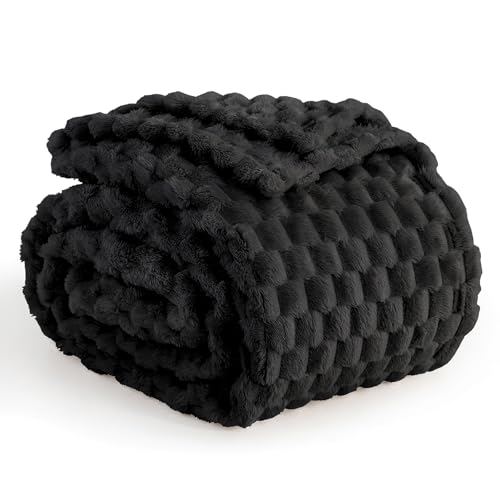 Aisbo Black Throws Blankets for Sofa - Single Fleece Fluffy Bed Throws for Sofas Soft Warm Fuzzy Blanket for Couch 130x150 cm