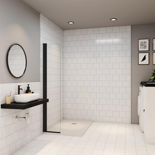 Paroi de douche retour pivotant mural noir 35cm en verre 8mm trempé anticalcaire AICA paroi de douche à l'italienne pivotante Hauteur 200cm