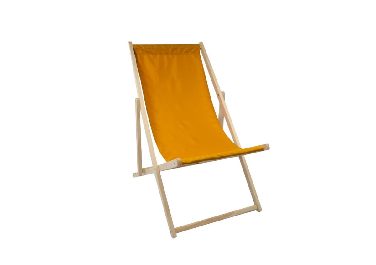 DIPMAR - Silla de playa – Naranja [ 120 x 60 cm ] | Tumbona de madera de hasta 120 kg | Silla de playa plegable de madera de haya | Silla de playa de madera de haya
