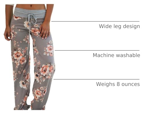 Image of AMiERY Women's Comfy Casual Pajama Pants Floral Print Drawstring Palazzo Lounge Pants Wide Leg