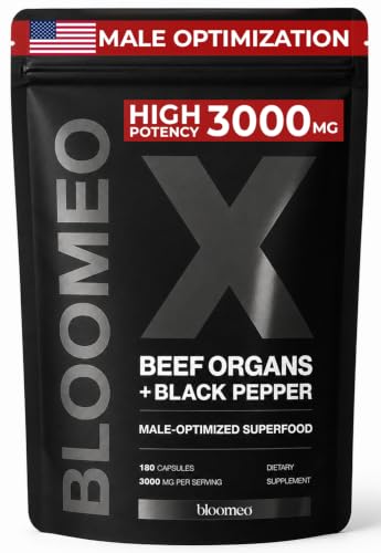 Bloomeo Beef Organ Supplement for Men | 100% Grass Fed Beef Liver Capsules with Bull Testicle Prostate Bone Marrow & More X: Ancestral Superfoods for Vital Energy Immunity & Mens Health 180 ct