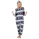 Autumn Faith Ladies Navy Snowflake Fleece All in One Pyjamas Sleepsuit Onesie Nightwear-M Juego de Pijama, Neutral, Talla única para Mujer