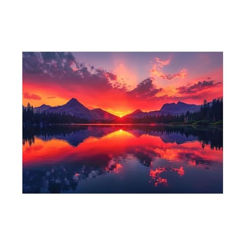 Impression sur toile paysage de lac de montagne aux finitions soignées WODJEM 80x120cm