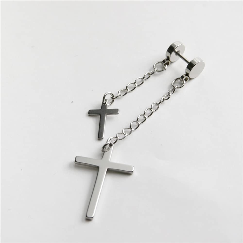 Aretes colgantes de doble cadena de 0.64 oz con borla para cartílago para hombres, mujeres y niños, piercing de acero inoxidable para colgar en la parte trasera de rosca plana, estilo punk, 2