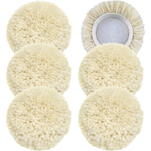 6 PCS Wool Buffing Polishing Pads - 6 Inch Natural Wool Cutting Pads With Hook and Loop Backing, Compound &amp; Polishing for Automotive Car Boats Glass Furniture Body Repair