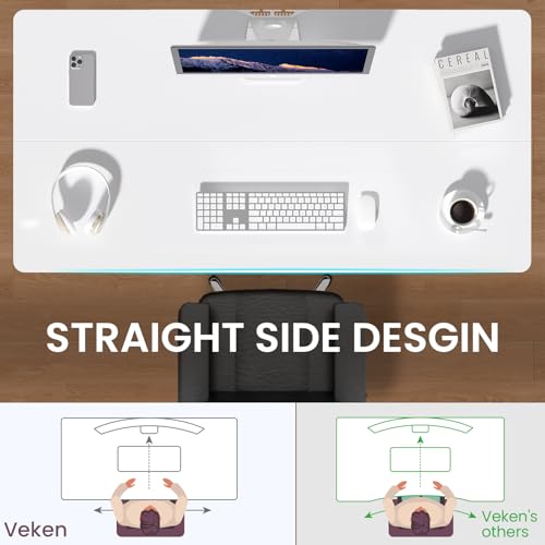 Image of Veken 55 x 23.6 Inch Electric Standing Desk with Adjustable Height, Sit to Stand Computer Table for Study, Work or Gaming, Home Office Desk White
