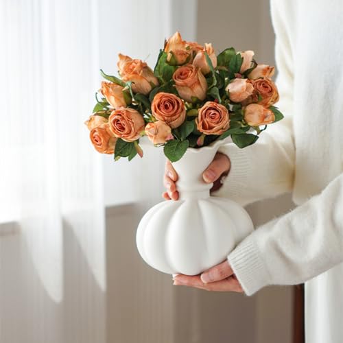 Florero Blanco,florero de cerámica de Calabaza,florero de cerámica para decoración,contenedor para Flores,centros de Mesa para Mesa de Comedor,para decoración de estantes de Escritorio de Sala.