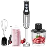 FRESKO Hand Blender 4-in-1, 1000W Electric Stick Blender Stainless Steel with 12-Speeds & Turbo Mode, Baby Food Immersion Blender Handheld with Whisk，700ml Measuring Cup & 500ml Chopper