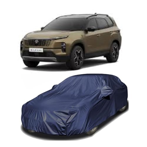 Image of Car Body Cover Compatible with Tata New Safari | Water, Dust & UV Protection | Mirror Pockets | Elastic Grip | Triple Stitch New Safari Car Cover (Blue)