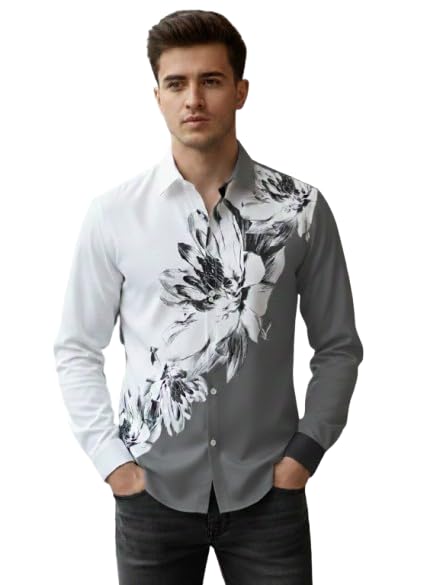 Image of Men's Floral Printed Casual Shirt | Full Sleeve Button-Down Stylish Shirt for Men | Slim Fit Party, Office & Street Wear Fashion Shirt
