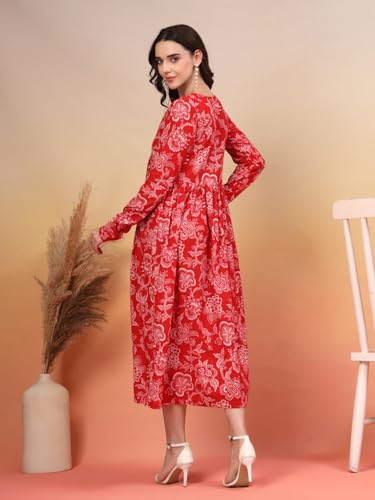 Image of COTLAND Fashions Jaipuri Cotton Printed A-Line Flared Dress for Women