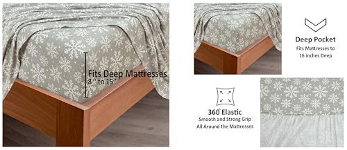 Bliss Casa 4 Piece 100% Cotton Flannel Sheets Full Size Bed Set - Warm & Extra Soft - Deep Pockets, Breathable, All Seasons Comfy - Double Brushed Bed Sheet (Flurries) by Bliss Casa - Used condition - Image 5