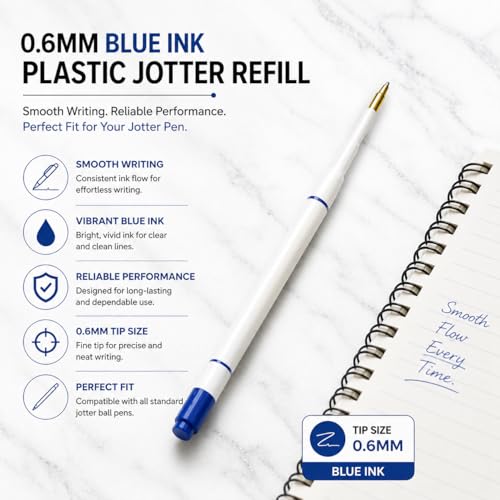 Image of Pen Paradise 0.6MM Plastic Jotter Refill | Smooth Blue Ink | Use for Jotter Refill | Set of 6 | Long-Lasting, Smooth Writing, Office & School Compatible