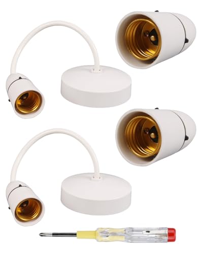 XdealCozyxc 5 Pcs E27 Pendant Light Fitting Set, White Plastic Bulb Holder Ceiling Light Fittings for Kitchen Bedroom Room Lightings