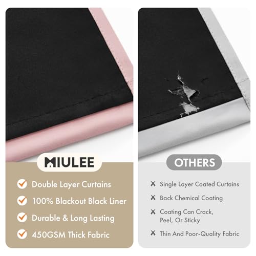 Image of MIULEE Light Pink Blackout Curtains for Bedroom 40x84 Inch Long | 2 Thick Layers Thermal Insulated Window Curtains with Black Liner, Noise Reducing Grommet, Drapes for Living Room, 2 Panels