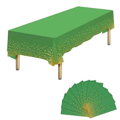Ammbeetty 12 Packs Green Gold Plastic Disposable Tablecloth, 54 x 108 Inch