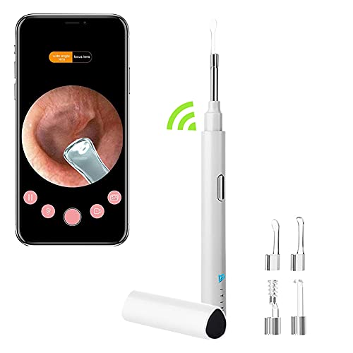 Otoscope Oreille, Camera Oreille, 1080P HD Kit Camera Oreille d'élimination du cérumen avec 6 lumières LED, outil de nettoyage d'oreille de 3,5 mm, Pour iPhone, IPad et Android (Blanc) Cover