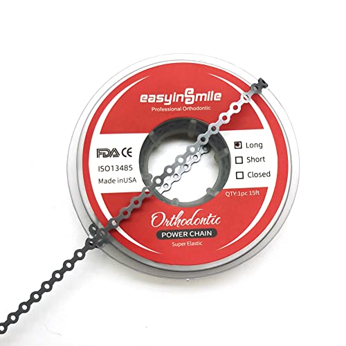 SNAWOP Dental Orthodontic Power Chain Multicolor Spool Elastic Rubber Bands for Teeth Braces (Long, Sliver Gray)