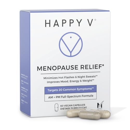 Happy V Menopause Relief Supplement for Women – Hormone Balance, Hot Flash & Night Sweat Support, Mood & Energy Booster, Vaginal Wellness, Perimenopause & Postmenopause Support – 60 Vegan Capsules