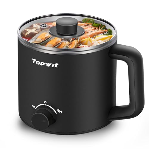 Topwit Hot Pot Electric, Electric Pot, 1.6L Ramen Cooker, Multifunctional Cooker for Pasta, Shabu-Shabu, Oatmeal, Soup and Egg with Over-Heating Protection, Boil Dry Protection, Black