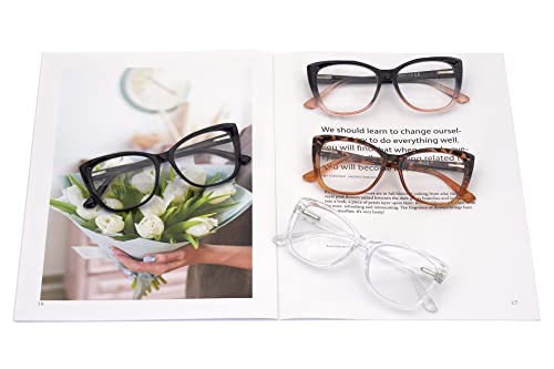 3-Pack Reading Glasses for Women，Oprah Style Frame Spring Hinge Clear Lens Readers Glasses