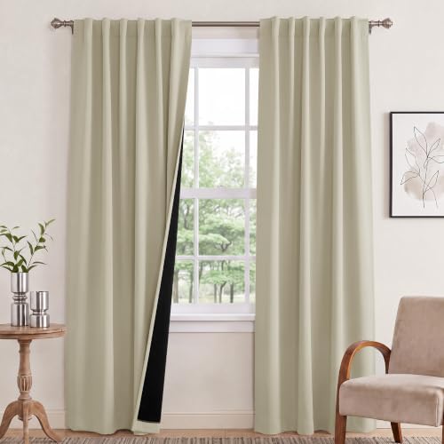NICETOWN Cream Blackout Curtains 84 Inches Long 2 Panels Set for Rental Apartment Bedroom Room Darkening Back Tab Rod Pocket Thermal Insulated Curtains for Living Room, 52 Inch Wide per Panel