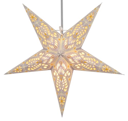 GURU SHOP Faltbarer Advents Leucht Papierstern, Weihnachtsstern 60 cm - Menor Creme